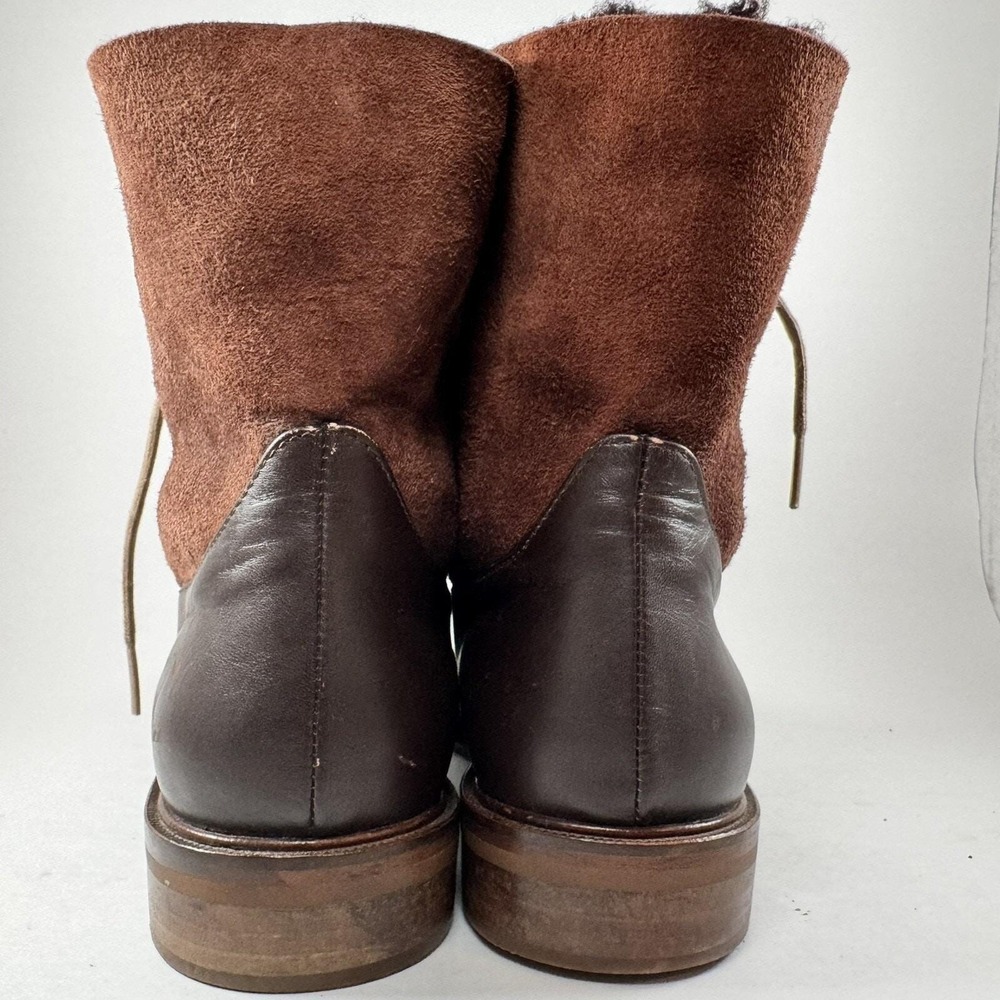 Brown Leather‎ Suede Lace Up Boots Faux Fur Lined Fold Over Ankle Ann Taylor - Picture 6 of 16